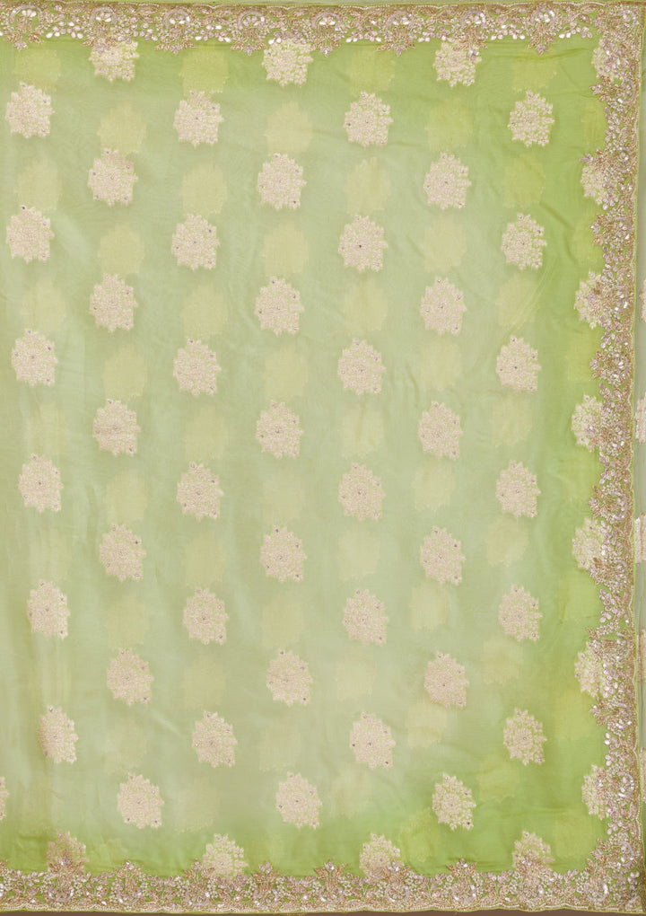 Pista Green Gotapatti Tissue Saree-Koskii