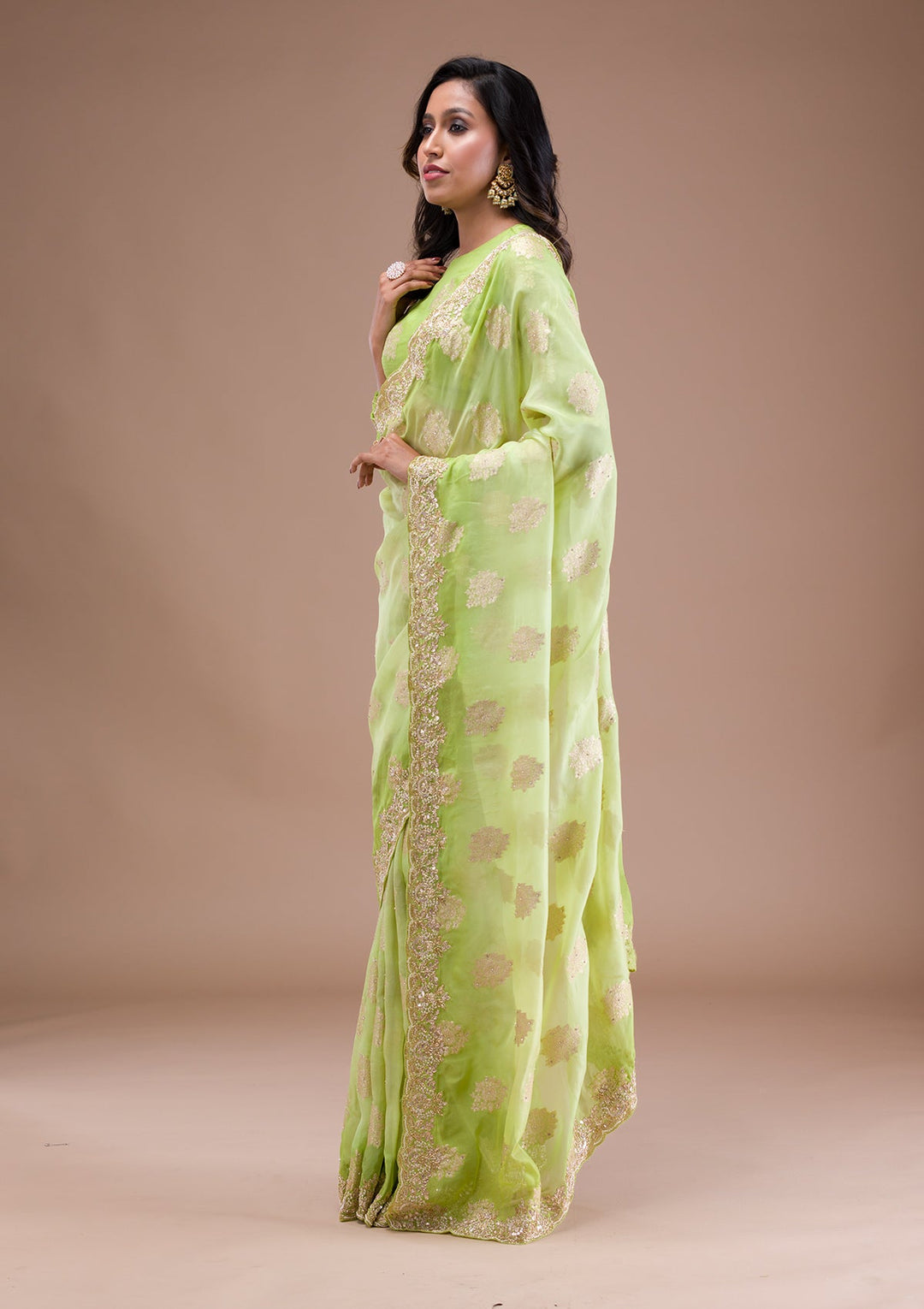 Pista Green Gotapatti Tissue Saree-Koskii