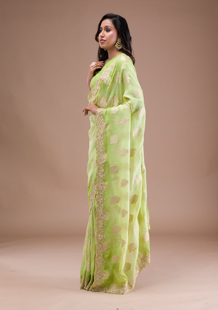 Pista Green Gotapatti Tissue Saree-Koskii
