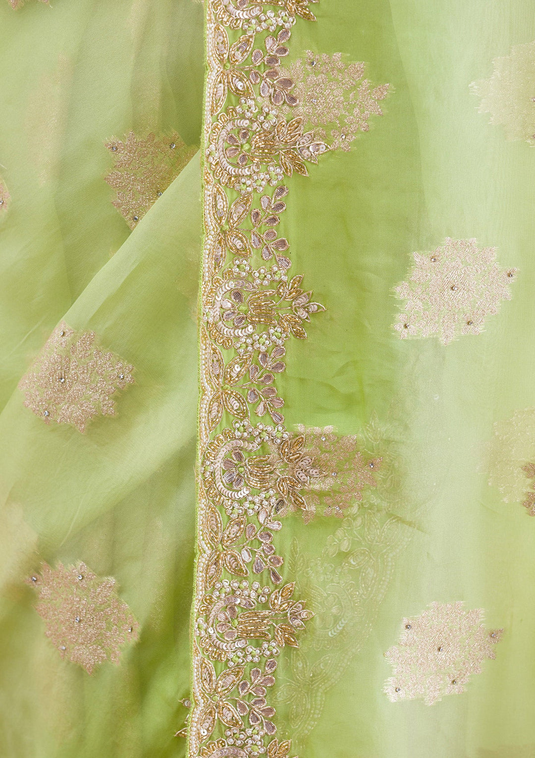 Pista Green Gotapatti Tissue Saree-Koskii