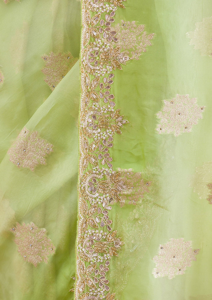 Pista Green Gotapatti Tissue Saree-Koskii