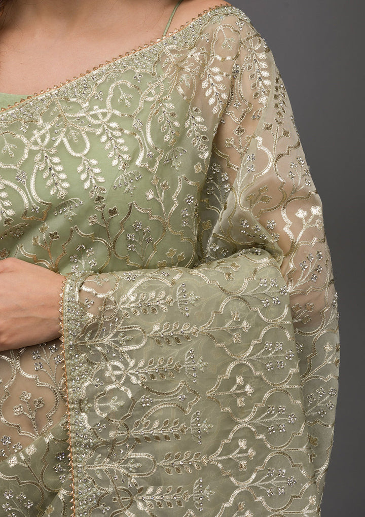 Pista Green Gotapatti Tissue Saree-Koskii