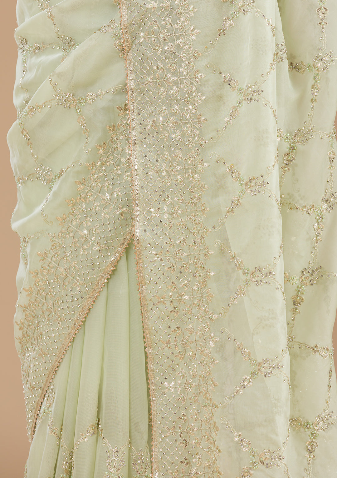 Pista Green Gotapatti Tissue Saree