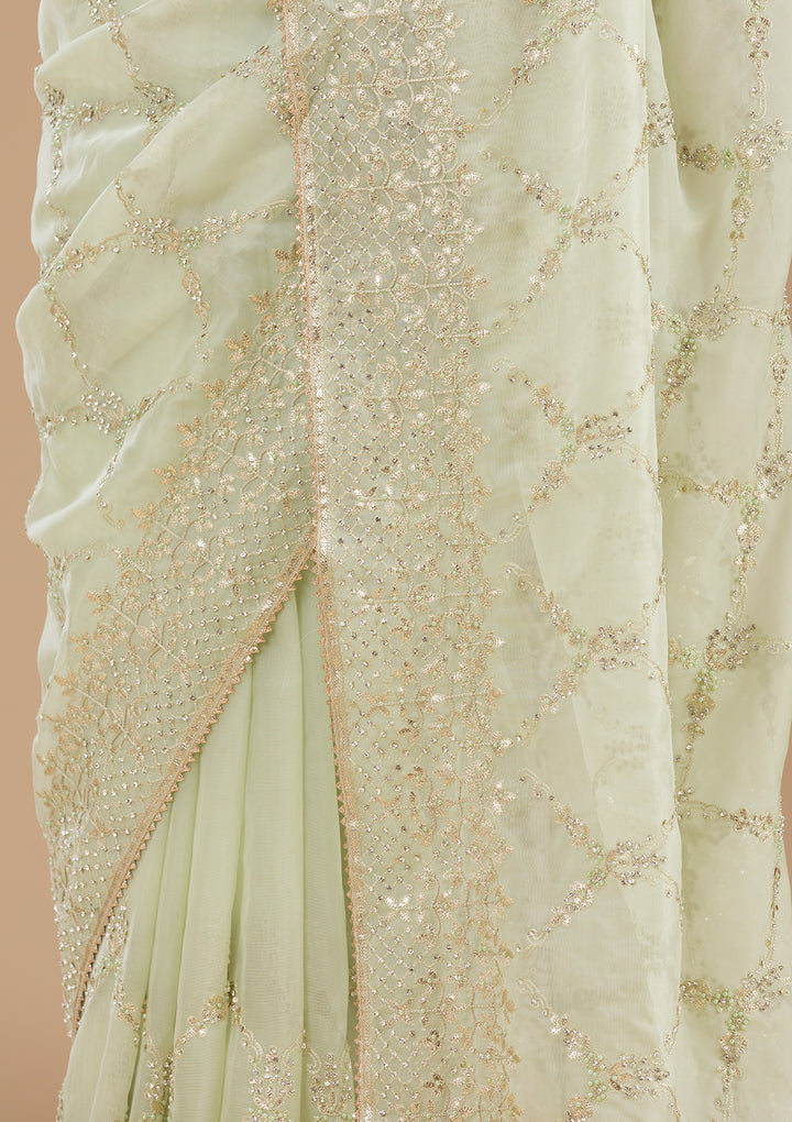 Pista Green Gotapatti Tissue Saree