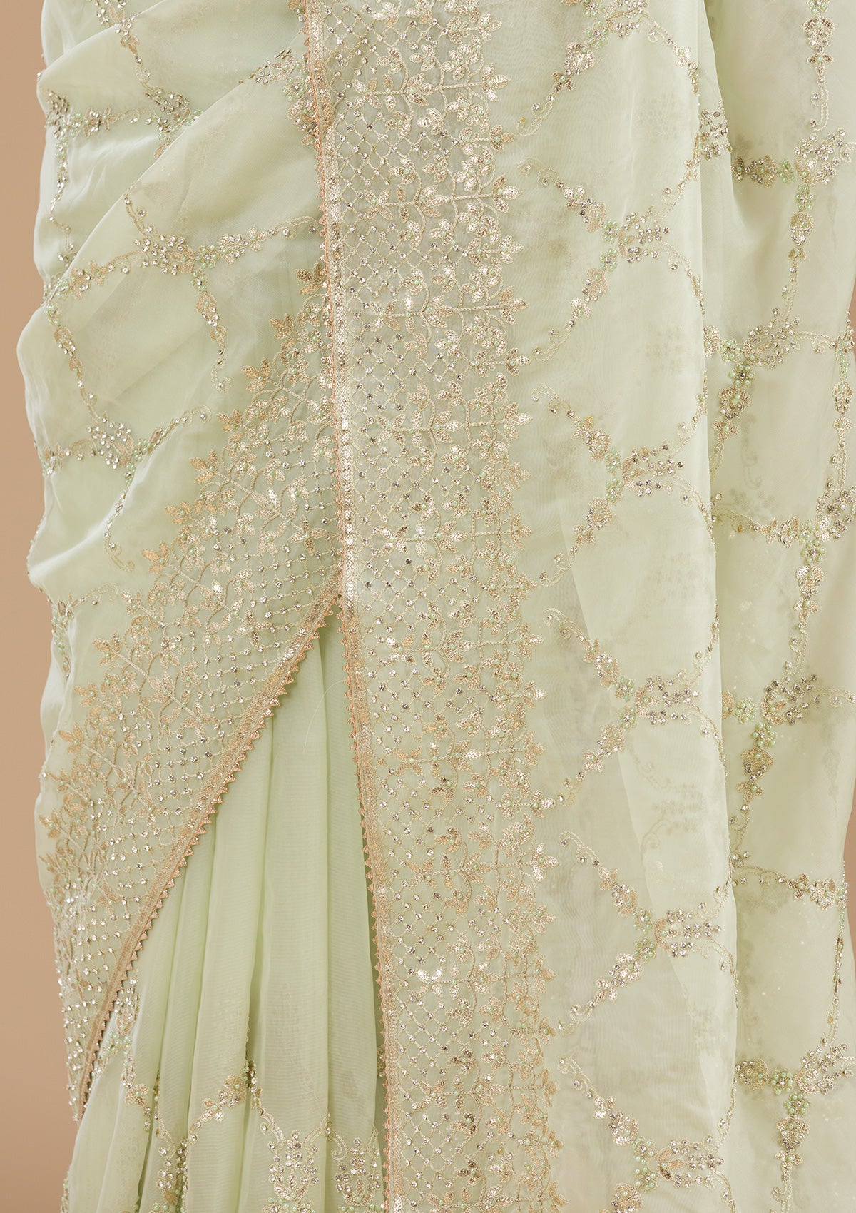 Pista Green Gotapatti Tissue Saree