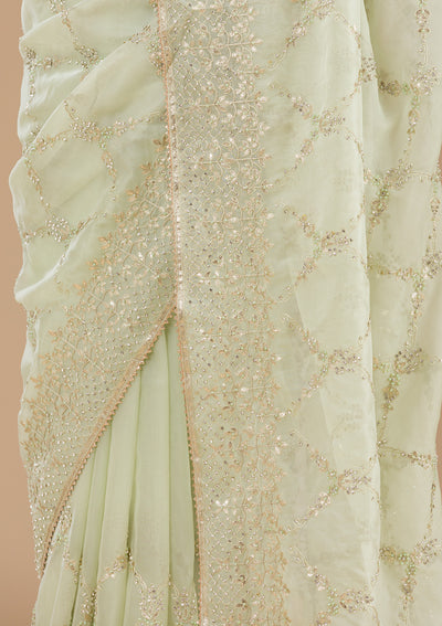 Pista Green Gotapatti Tissue Saree