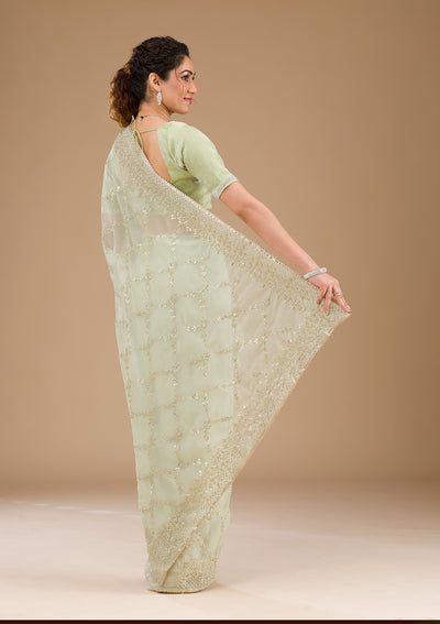 Pista Green Gotapatti Tissue Saree