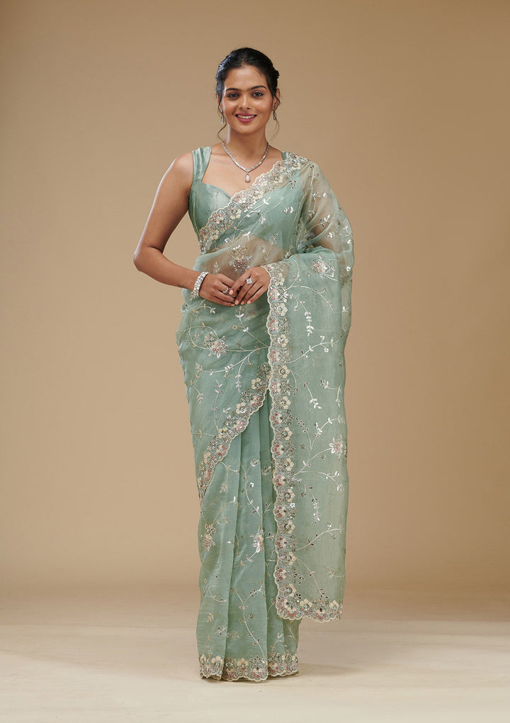Pista Green Gotapatti Tissue Saree-Koskii