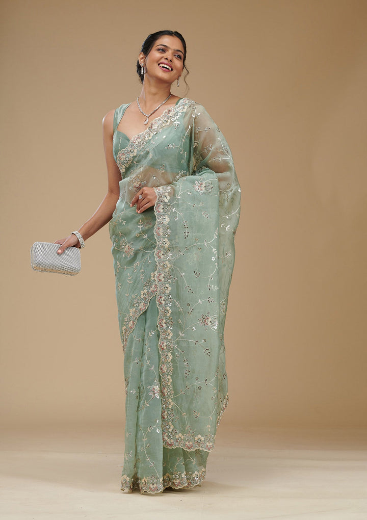Pista Green Gotapatti Tissue Saree-Koskii