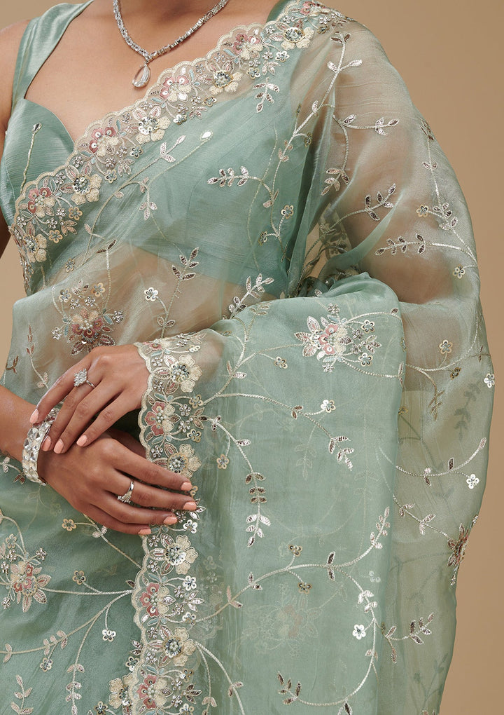 Pista Green Gotapatti Tissue Saree-Koskii