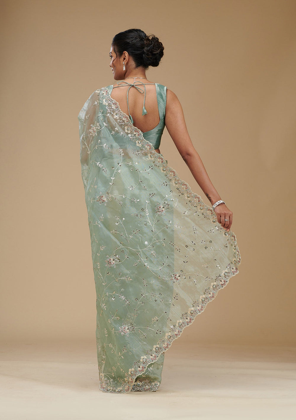 Pista Green Gotapatti Tissue Saree-Koskii