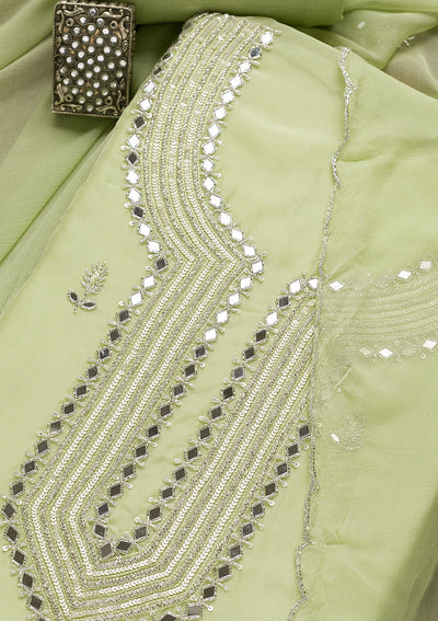 Pista Green Mirrorwork Tissue Unstitched Salwar Suit-Koskii