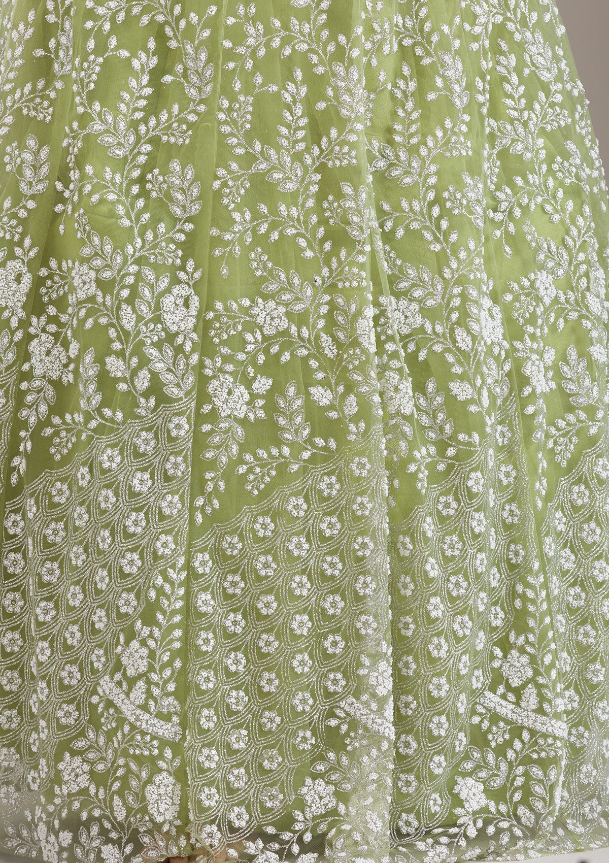 Pista Green Pearlwork Net Gown-Koskii