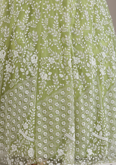 Pista Green Pearlwork Net Gown-Koskii