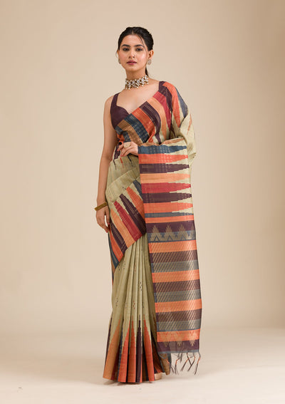 Pista Green Printed Art Silk Saree-Koskii