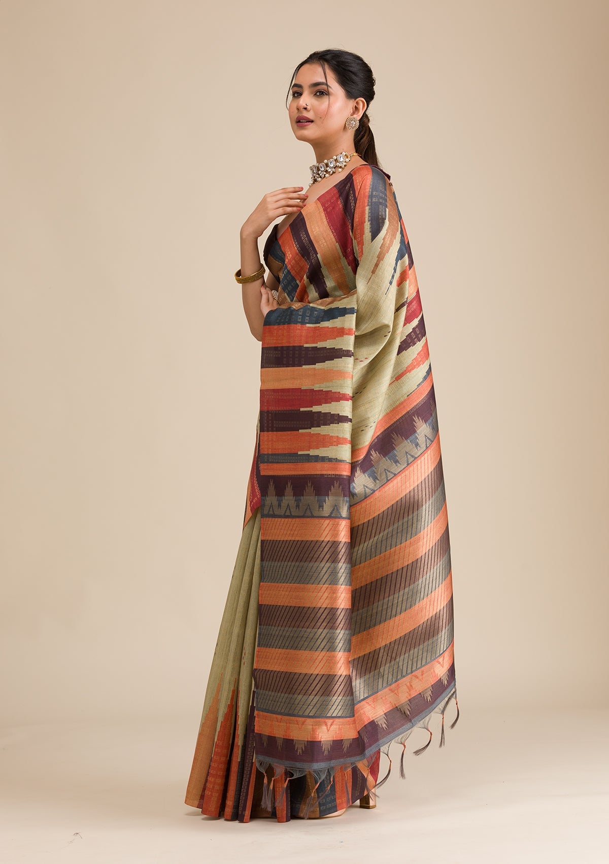 Pista Green Printed Art Silk Saree-Koskii