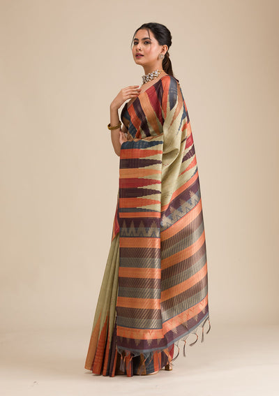 Pista Green Printed Art Silk Saree-Koskii
