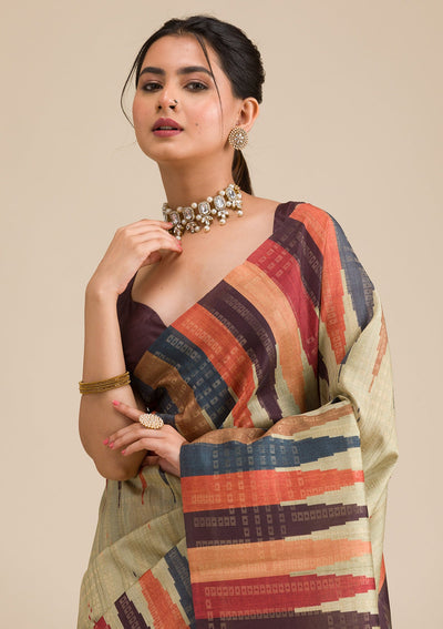Pista Green Printed Art Silk Saree-Koskii