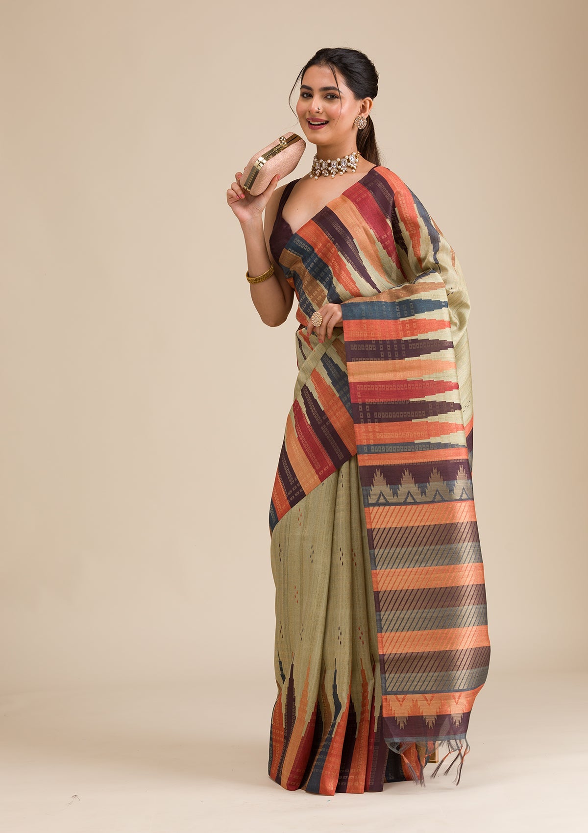 Pista Green Printed Art Silk Saree-Koskii