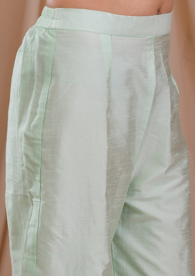 Pista Green Printed Tissue Readymade Salwar Suit-Koskii