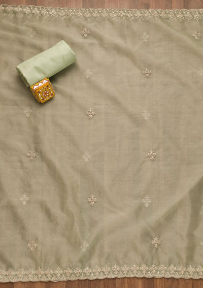 Pista Green Printed Tissue Unstitched Salwar Suit