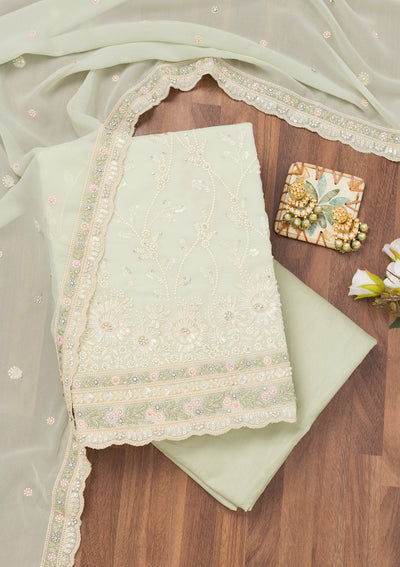 Pista Green Sequins Georgette Unstitched Salwar Suit-Koskii