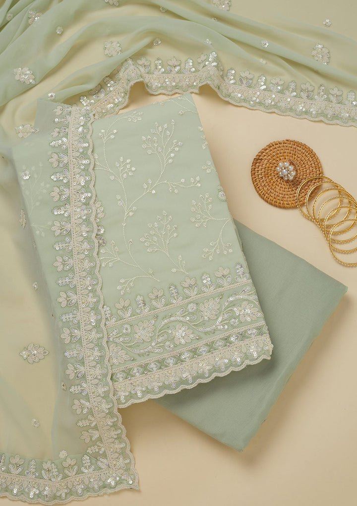 Pista Green Sequins Georgette Unstitched Salwar Suit-Koskii