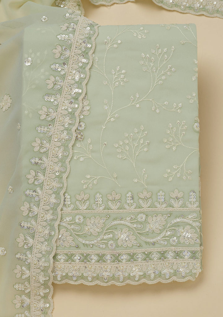 Pista Green Sequins Georgette Unstitched Salwar Suit-Koskii