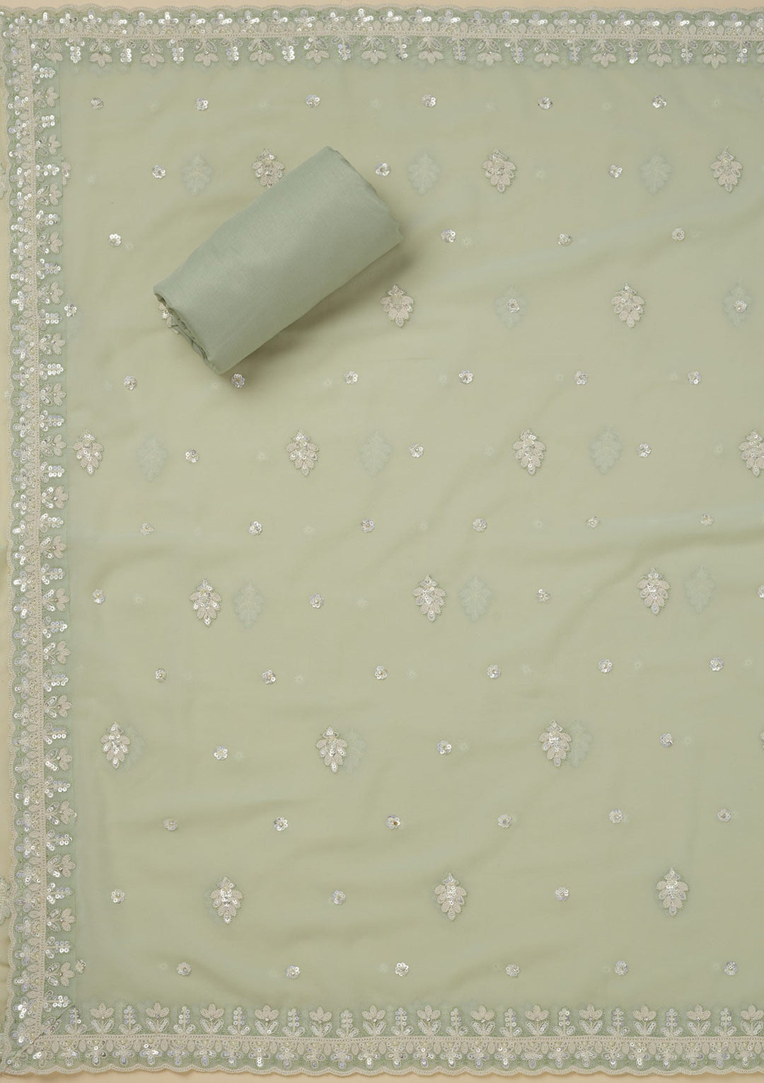 Pista Green Sequins Georgette Unstitched Salwar Suit-Koskii