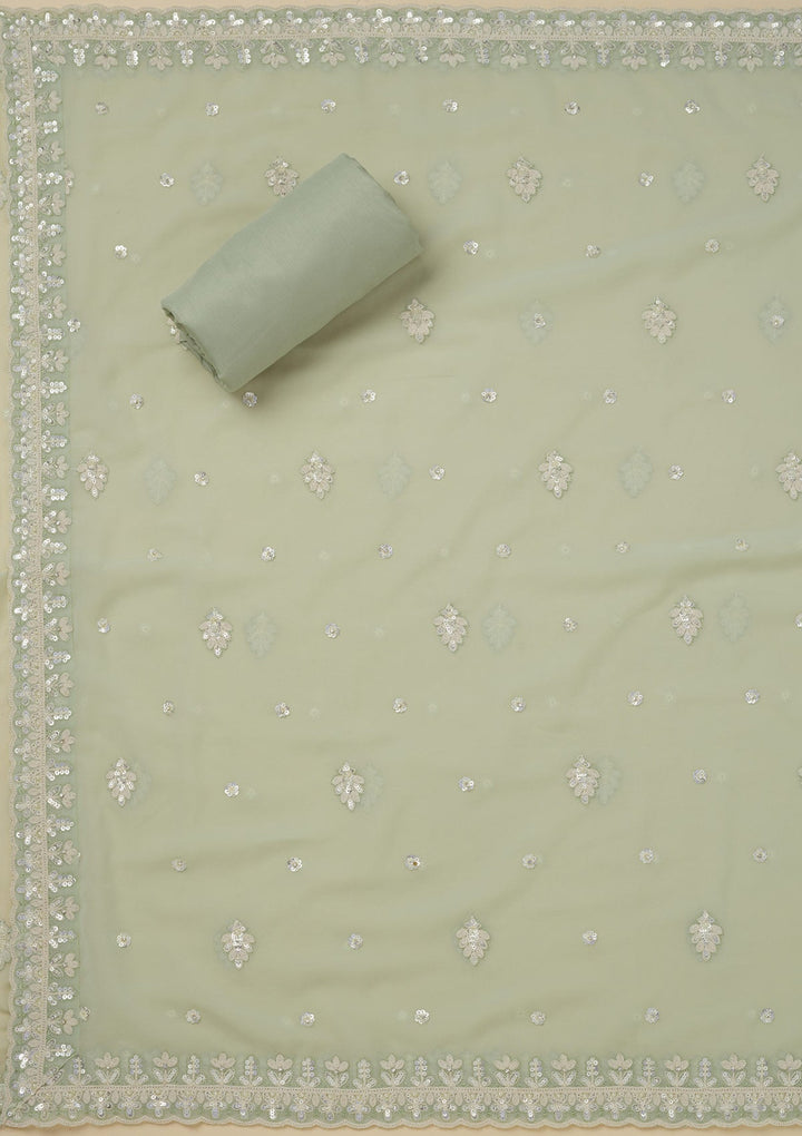 Pista Green Sequins Georgette Unstitched Salwar Suit-Koskii