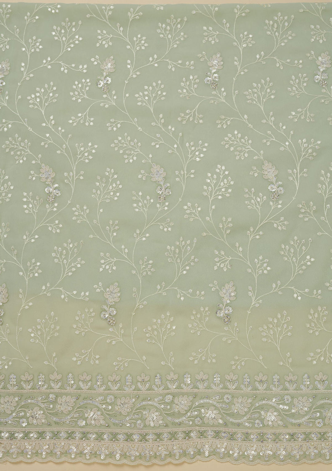 Pista Green Sequins Georgette Unstitched Salwar Suit-Koskii