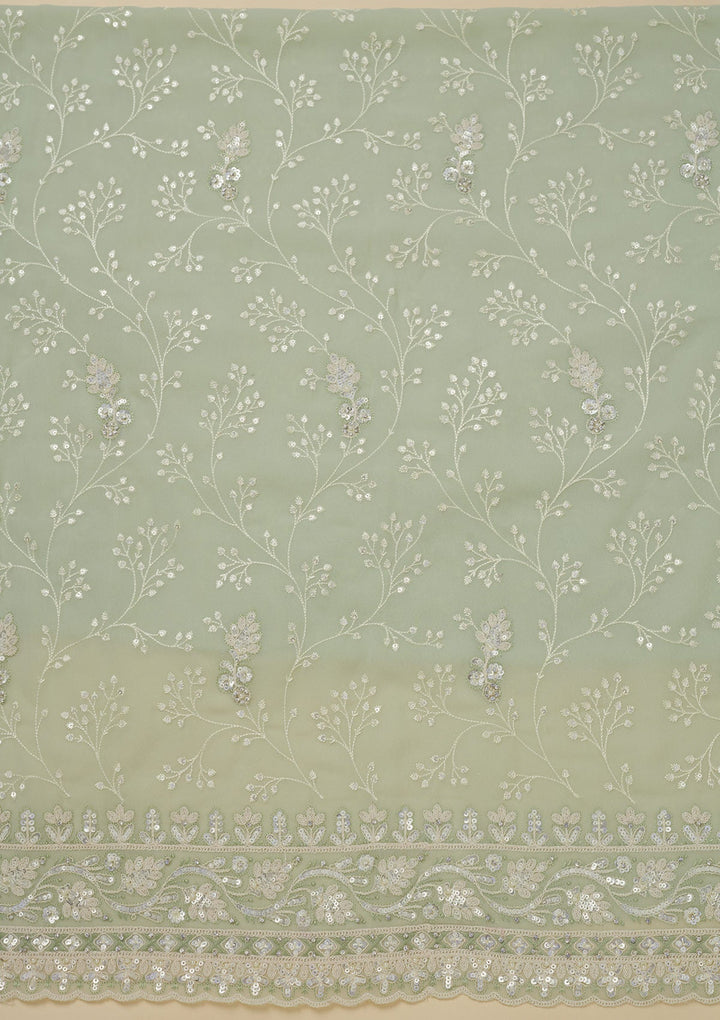 Pista Green Sequins Georgette Unstitched Salwar Suit-Koskii