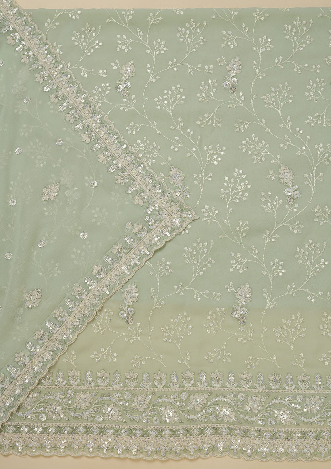 Pista Green Sequins Georgette Unstitched Salwar Suit-Koskii