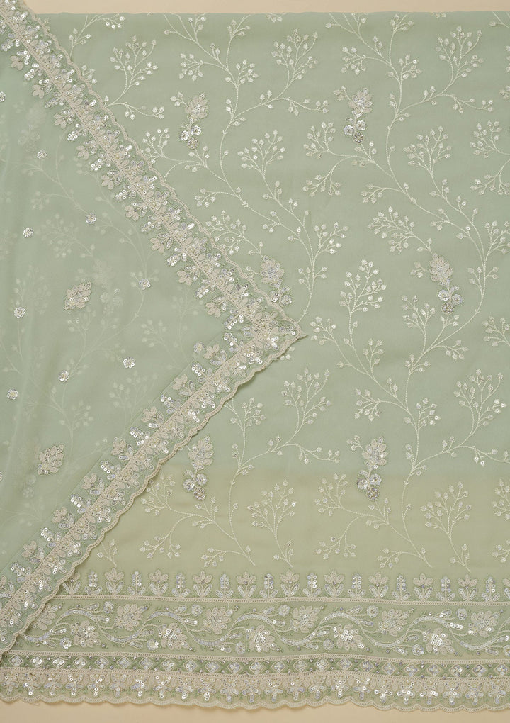 Pista Green Sequins Georgette Unstitched Salwar Suit-Koskii