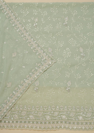 Pista Green Sequins Georgette Unstitched Salwar Suit-Koskii