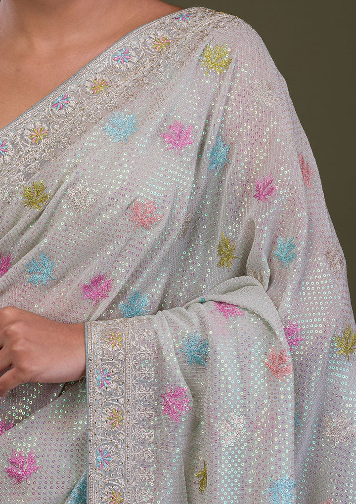 Pista Green Sequins Georgette Saree-Koskii
