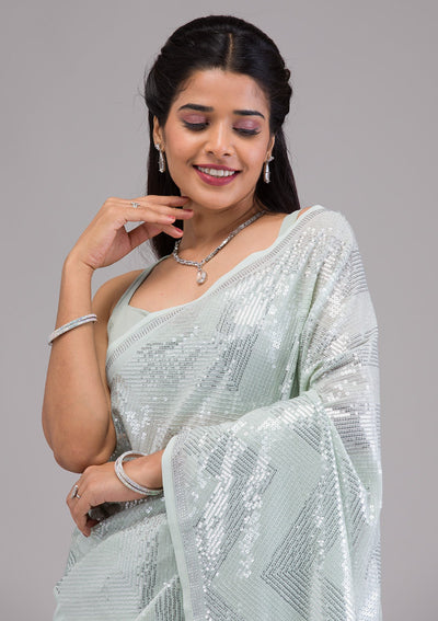 Pista Green Sequins Georgette Saree-Koskii