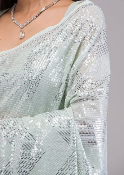 Pista Green Sequins Georgette Saree-Koskii