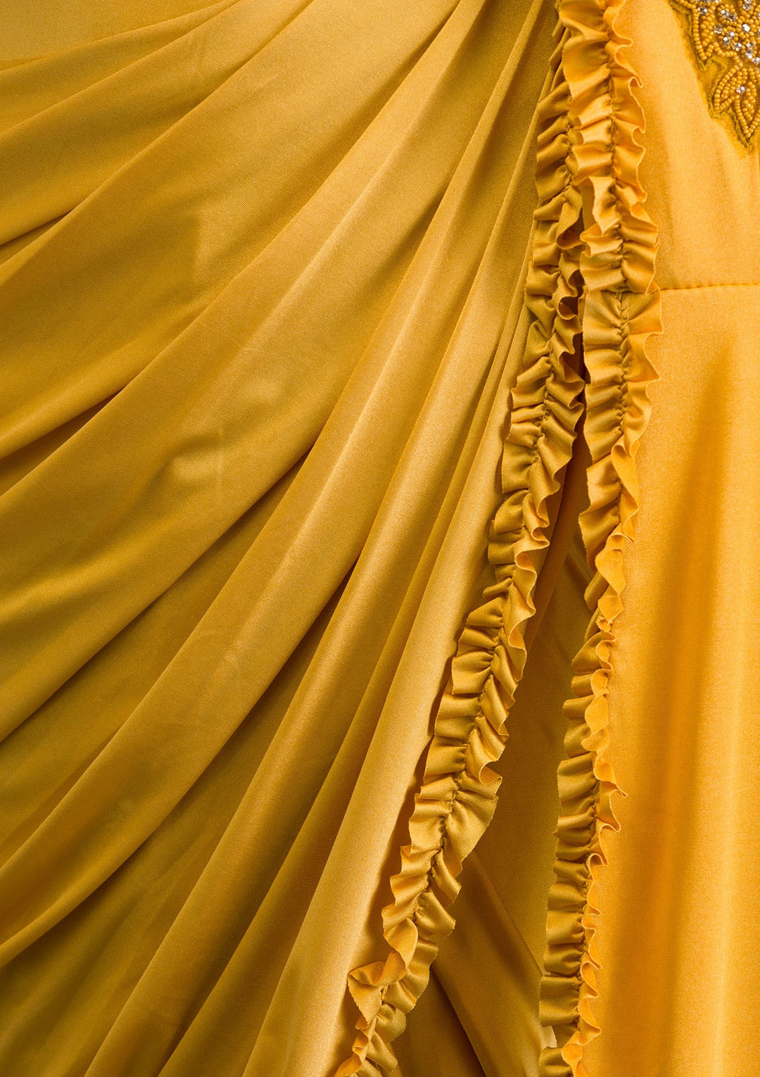 Mustard Sequins Lycra Saree-Koskii