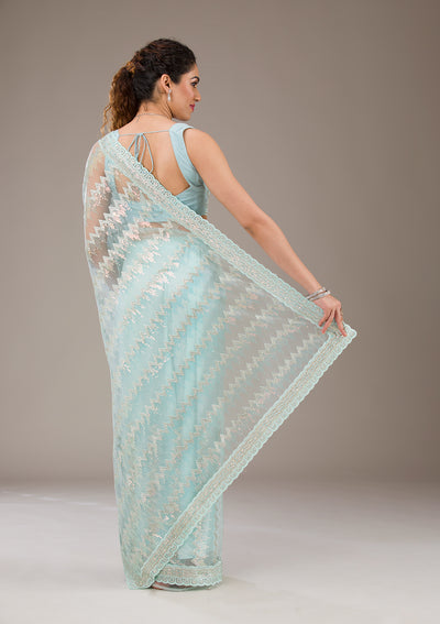 Pista Green Sequins Net Saree