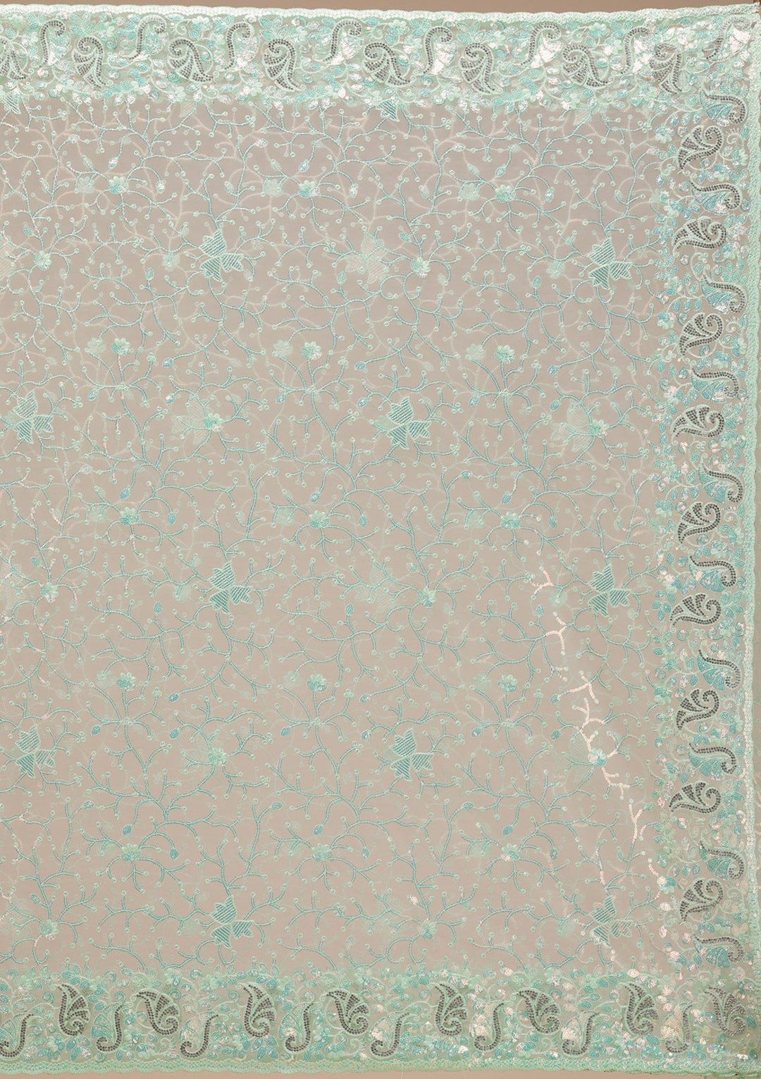 Pista Green Sequins Net Saree-Koskii