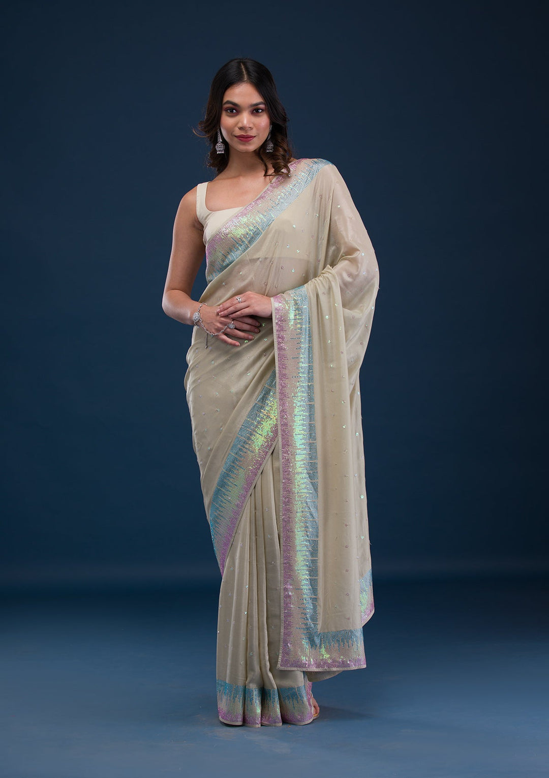 Pink Zariwork Georgette Designer Saree-Koskii