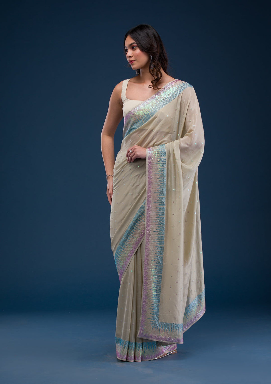 Pink Zariwork Georgette Designer Saree-Koskii