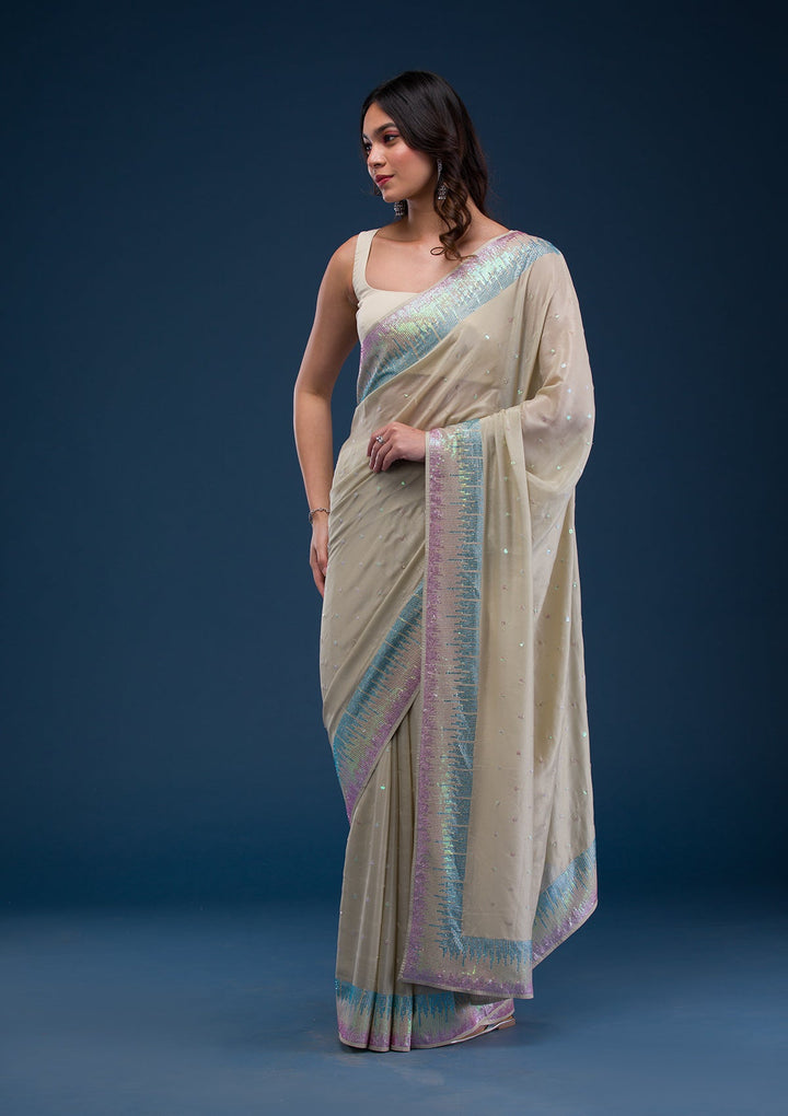 Pink Zariwork Georgette Designer Saree-Koskii