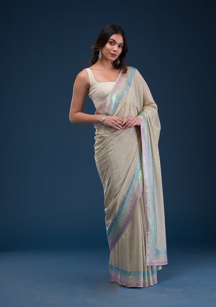Pink Zariwork Georgette Designer Saree-Koskii