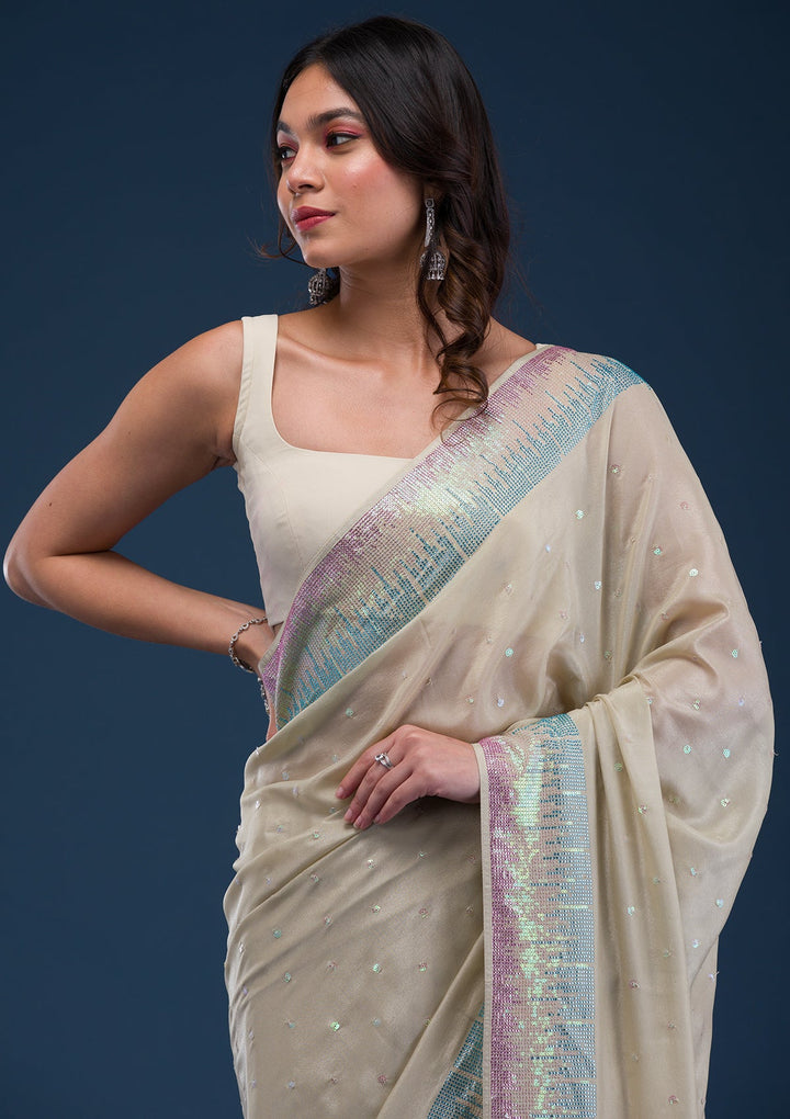 Pink Zariwork Georgette Designer Saree-Koskii