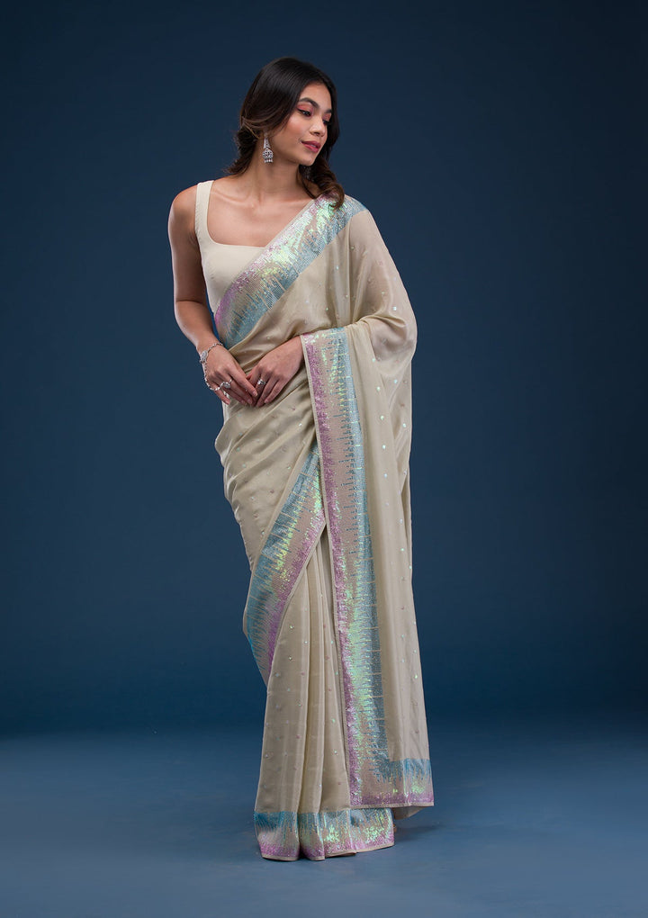 Pink Zariwork Georgette Designer Saree-Koskii