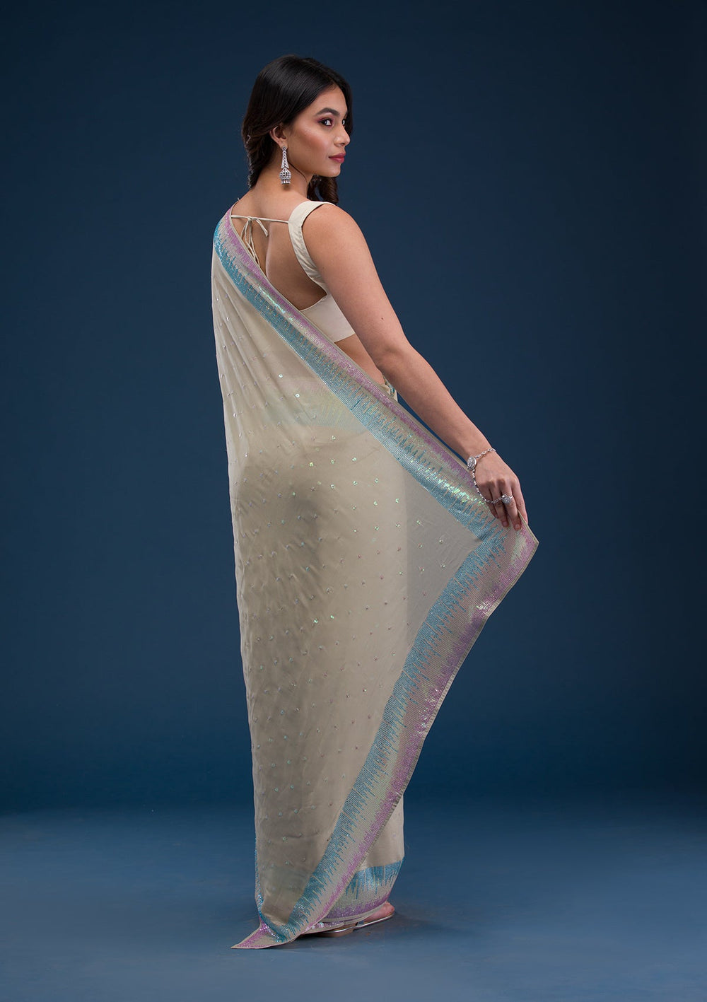 Pink Zariwork Georgette Designer Saree-Koskii
