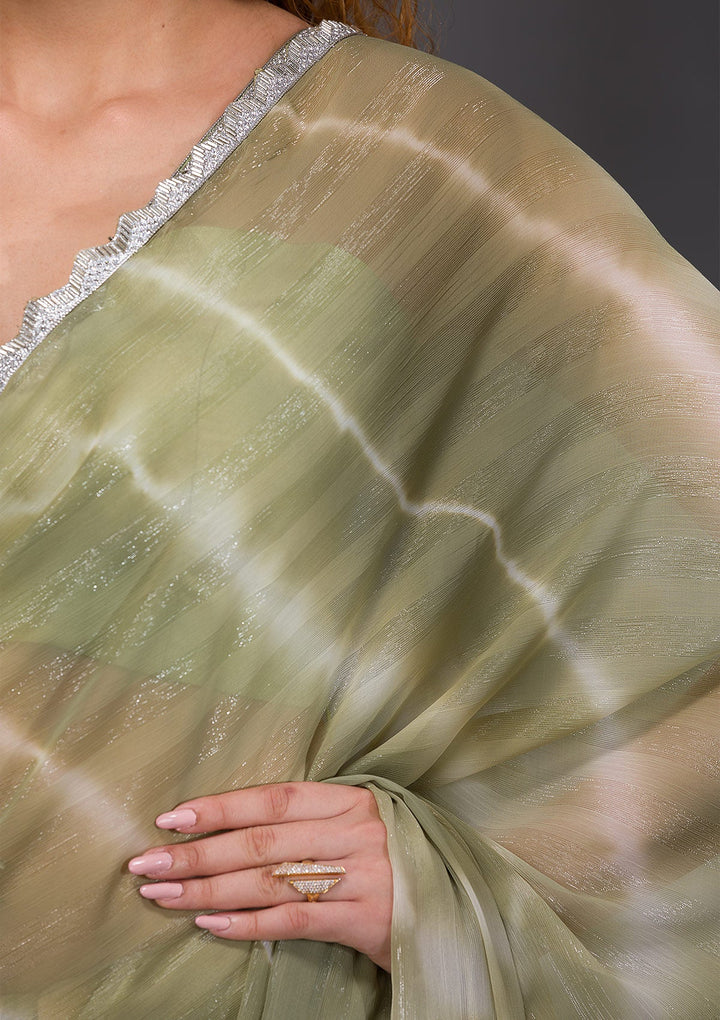 Pista Green Silver Stonework Shimmer Georgette Saree-Koskii