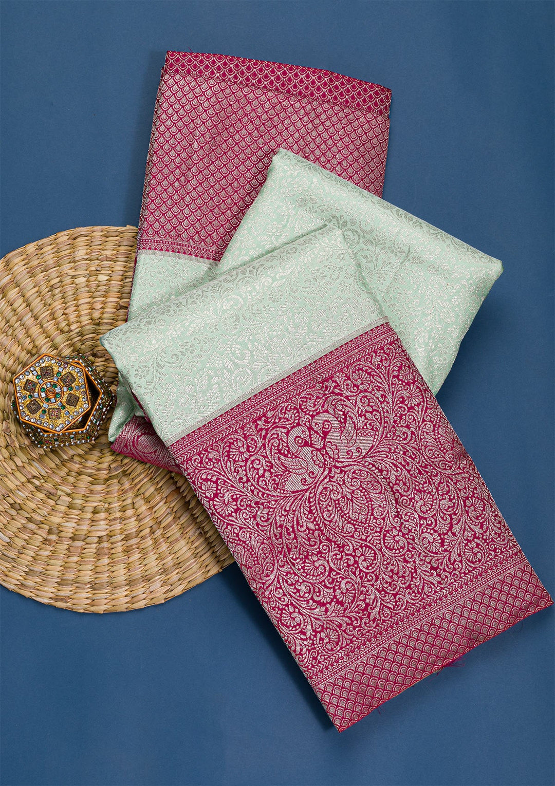 Pista Green Silver Zariwork Pure Silk Saree-Koskii